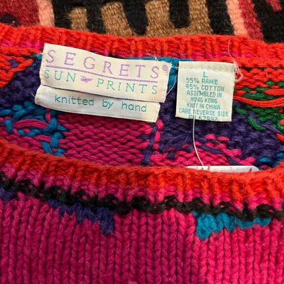 80s/90s funky patterned vintage geometric colorful vibrant knit sweater Large - Picture 5 of 8